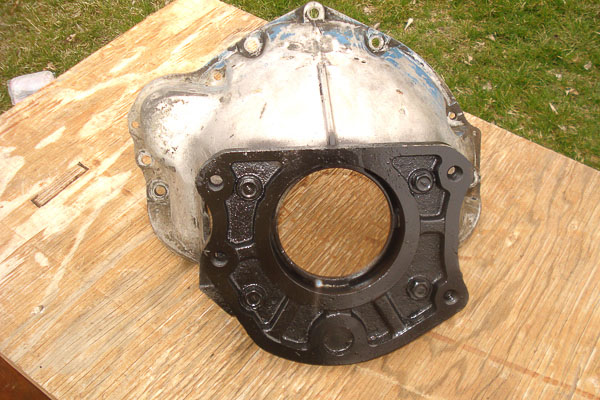 AMC 196 bellhousing with Jeep F-head T98 transmission adapter.
