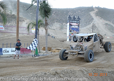 #457 car crossing the finish line at Glenn Helen...Photo Courtesy of Andy Robertson Photography.