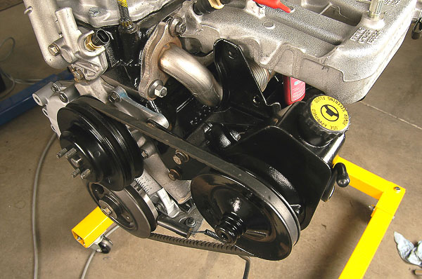Front of engine with driven accessories for 4.0L inline six.