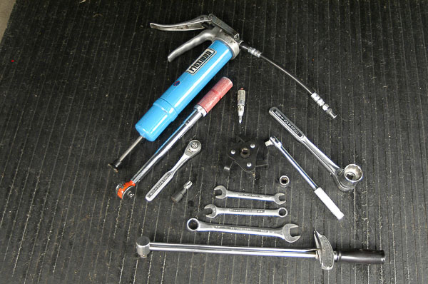 Tools needed to perform Jeep 4WD preventive care and service.